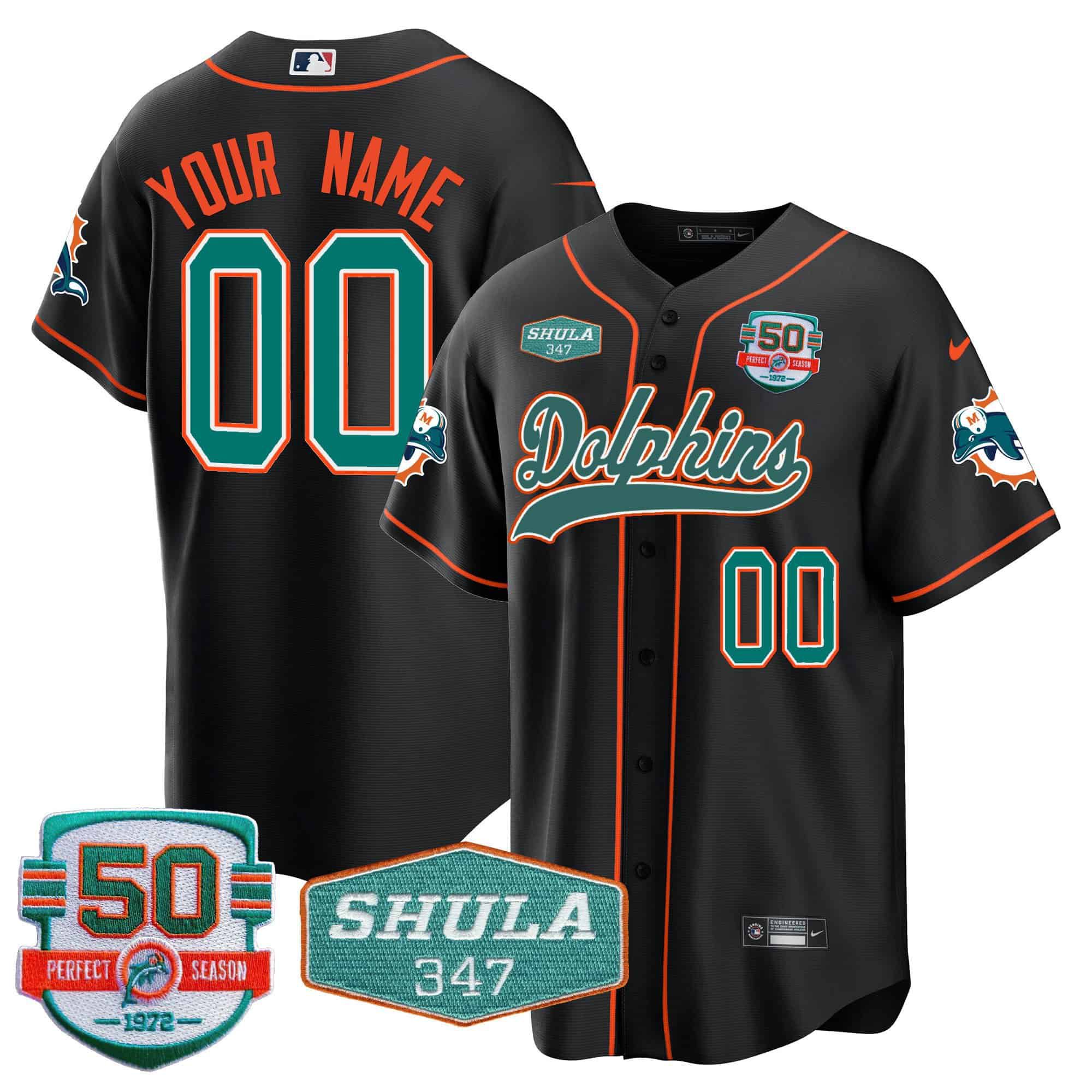 Men Miami Dolphins Black 2024 Nike 50th Don Shula Memorial Patch Baseball Custom NFL Jersey style 1->customized nfl jersey->Custom Jersey